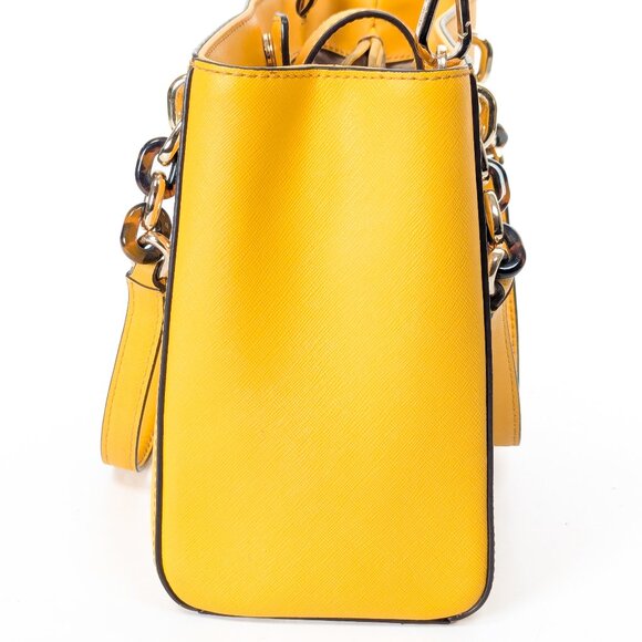 MK MICHAEL KORS Saffiano Leather Satchel Shoulder Strap Bag Yellow - Picture 6 of 16